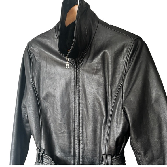 Wilda Vintage Black Leather Zip Up Belted Moto Jacket Size Small - Picture 7 of 11
